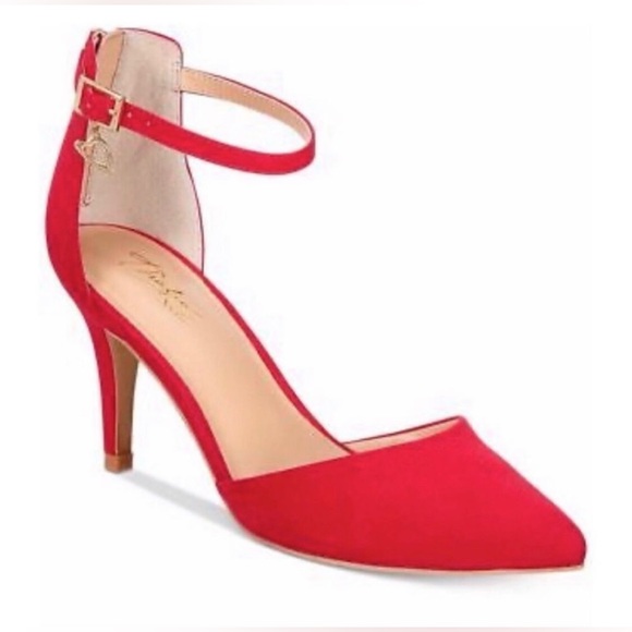 Thalia Sodi Vanessa Heart Charm Red Velvety Faux Suede Zip Back Heels Size 6 NIB - Picture 2 of 9